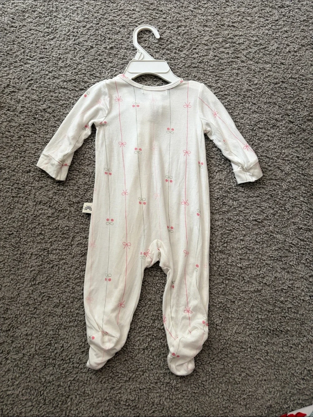 Cream Footed One-Piece with Pink Cherry Print and Ruffle Trim